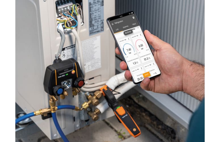 testo 550i - Manifold digital controlado por aplicativo com Bluetooth