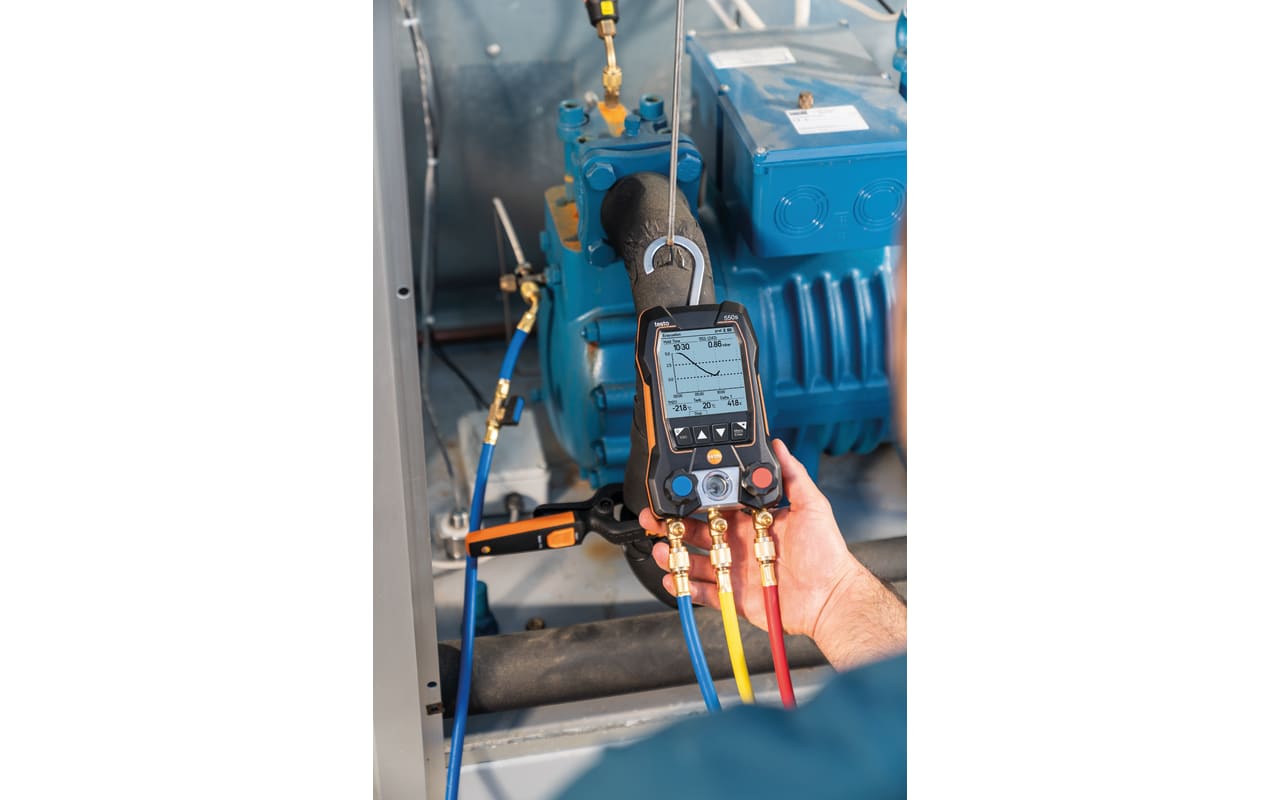testo 550s Smart Kit com mangueiras - Manifold digital inteligente com sondas de temperatura de pinça sem fio e conjunto de 3 mangueiras
