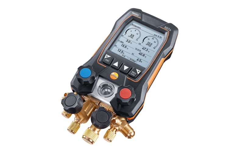 testo 557s Kit Smart Vácuo com mangueiras - Manifold digital inteligente com sondas de temperatura de vácuo e braçadeira sem fio e conjunto de enchimento de mangueira com 4 mangueiras