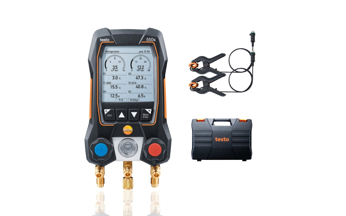 testo 550s Basic Kit - Manifold digital inteligente com sondas de temperatura com pinça de cabo fixo