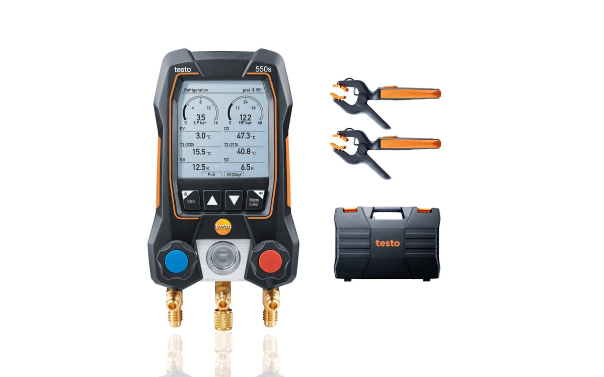 testo 550s Smart Kit - Manifold digital inteligente com sondas de temperatura de pinça sem fio