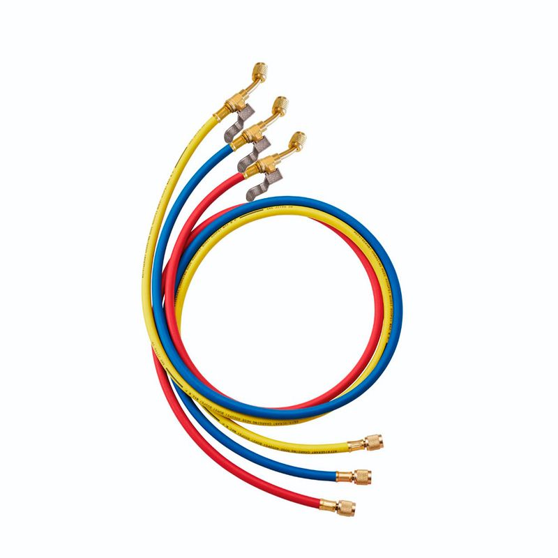 Conjunto de 3 Mangueiras de 1/4" com Válvulas (azul, vermelho, amarelo)